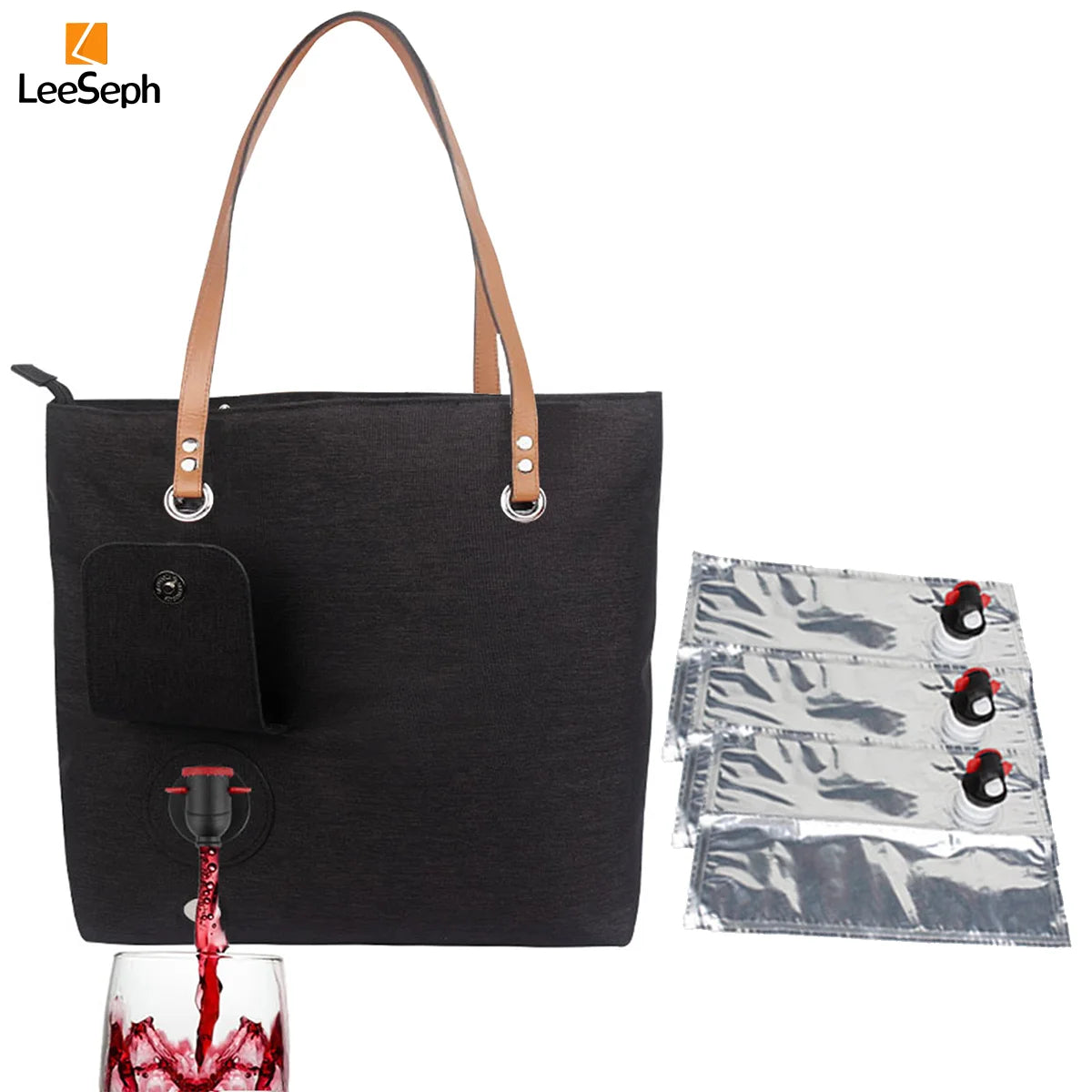 Wine Tote Bag with 3 Wine Bladder Bag and Spout Set, Wine Cooler Bag for Picnics, Camping, Travel, Party, Dinner